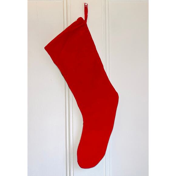 Vintage Christmas Stocking Needlepoint Holiday Wreath Bow Holly Red Velvet - Picture 2 of 3